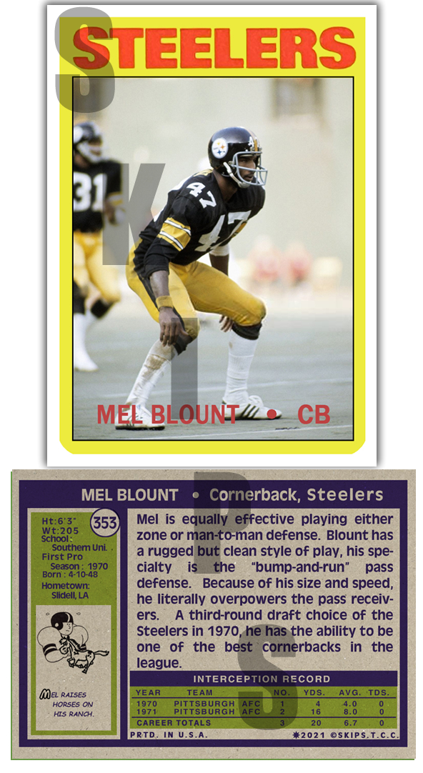 1972 STCC #353 Mel Blount Topps Pittsburgh Steelers HOF